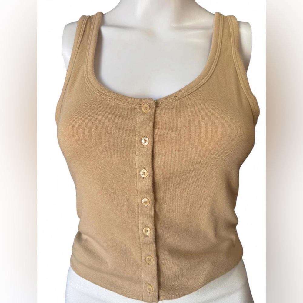 GAP Tan Button-Front Ribbed Tank Top